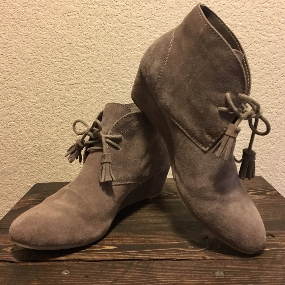 Suede Taupe Tassel Laced Booties